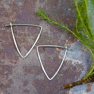 Small Triangle Hoops, silver hoops, silver hoop earrings, minimal earrings, minimal hoops, thin hoops, minimal hoops, dainty hoops image 1