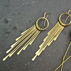 Fringe earrings brass earrings dangle earrings statement earrings large earrings big earrings long earrings gold earrings hoop earrings boho