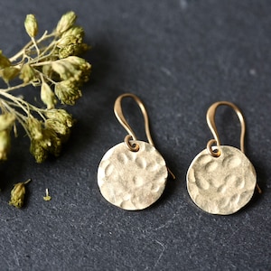 Hammered Gold Earrings, Gold Disc Earrings, Gold Coin Earrings, Gold Drop Earrings, Minimalist Jewellery gold earrings simple Earrings brass