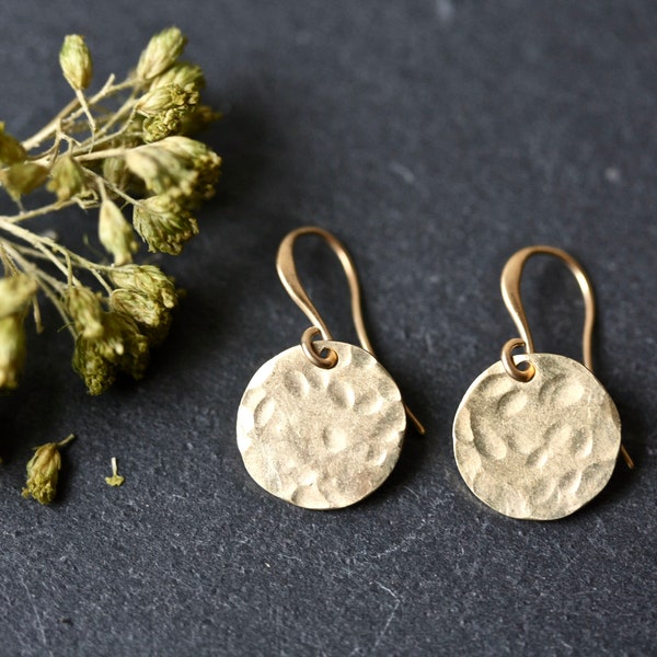 Hammered Gold Earrings, Gold Disc Earrings, Gold Coin Earrings, Gold Drop Earrings, Minimalist Jewellery gold earrings simple Earrings brass