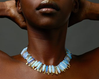 Opal or Opalite Gold Statement Necklace - A beautiful glowing stone in the light with such an organic and free form feel