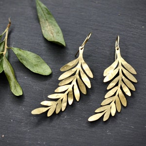 Gold Leaf Earrings, beaten earrings bridesmaids earrings big boho earrings gold nature earrings boho bridal earrings beaten gold earrings image 4