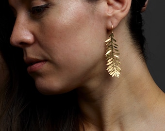 Gold Leaf Earrings Made From Raw Brass That Has Been Beaten and Hammered - Bohemian, handmade nature style earrings