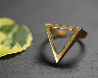 Adjustable Brass Triangle Ring, Geometric Boho Jewelry