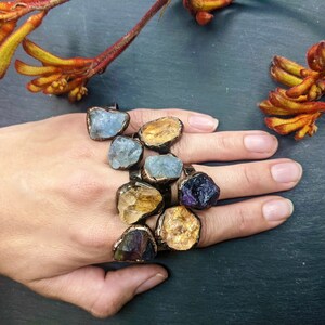 Tjocka kopparringar i uttalandestil, stora tjocka ametister i boho-stil, stor citrinring, kopparfärgad ädelstensring, whimsigoth-ring, stora stenringar