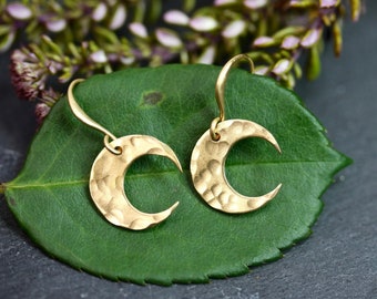 Moon Earrings, Celestial Earrings, Small Earrings, dainty earrings, Geometric brass earrings, gold geometric earrings, gold earrings