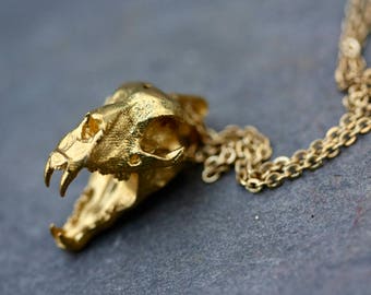 Rohe Messing - Jaguar Schädel Halskette - Voodoo Goth Schmuck