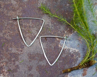 Small Triangle Hoops, silver hoops, silver hoop earrings, minimal earrings, minimal hoops, thin hoops, minimal hoops, dainty hoops