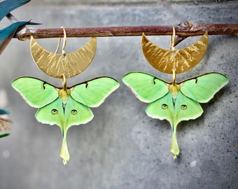 Green Butterfly Earrings / luna moth Inspired by Natures Beauty -  Colour pop Statement butterfly lovers gift green wing jewellery bohemian