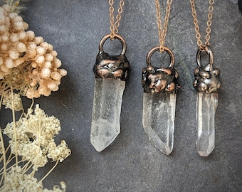 Galvanisierter Kupfer Quarz Kristall Halskette, Boho Hexe Schmuck