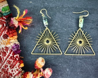 Turquoise Egyptian Pyramid Earrings, Egyptian earrings star earrings dangle earrings turquoise earrings gold boho earrings boho earrings