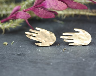 Gold Hand Earrings, hand studs gold hand studs beaten studs hamsa earrings hamsa studs small boho earrings unusual studs unusual earrings