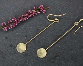 Gold Minimalist Earrings, geometric earrings gold pendulum earrings long thin earrings minimal earrings gold modern earrings geo earrings