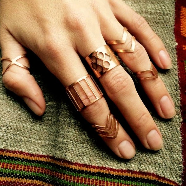 Boho rings, bohemian rings, midi ring, hippie rings, copper rings, tribal rings, midi set, brass rings, boho jewelry, midi rings, ring sets