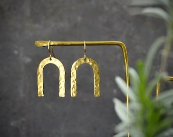 Geometric Brass Earrings - u shape gold geometric earrings geometric gold earrings gold boho earrings gold ethnic earrings small earrings