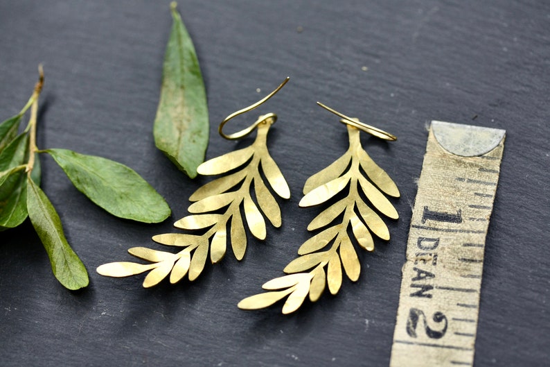Gold Leaf Earrings, beaten earrings bridesmaids earrings big boho earrings gold nature earrings boho bridal earrings beaten gold earrings image 8
