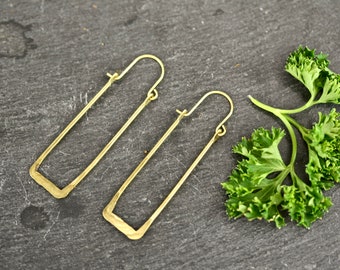 Handmade Gold Rectangle Earrings, Minimalist Geometric Jewelry