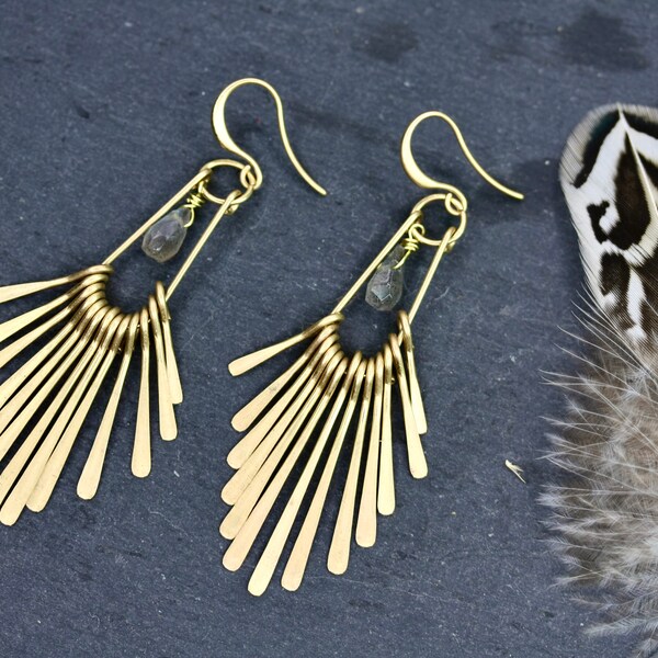 Fringe earrings labradorite earrings dangle earrings drop long fringe earrings gold fringe earrings gemstone gold earrings boho