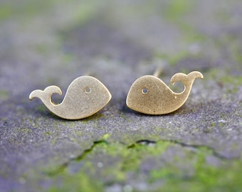 Gouden walvisoorknopjes - sterlingzilveren paal, dierensieraden