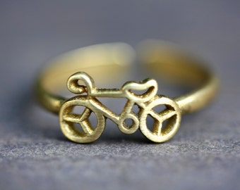 Bicycle Ring, bike ring,  boho ring, cute ring, gold ring, little ring, travel ring, bon voyage ring, cycling ring, brass ring, tiny ring,