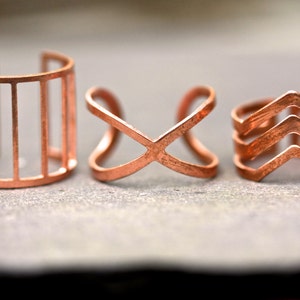 Pure copper ring set with Geometric, boho and tribal vibes image 3