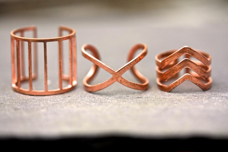 Pure copper ring set with Geometric, boho and tribal vibes image 3