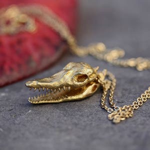 Crocodile necklace skull necklace skull jewelry crocodile jewelry alligator necklace alligator jewelry gold necklace voodoo necklace croc