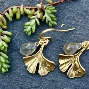 Labradorite drop Earrings, leaf earrings, gemstone earrings, labradorite jewelry, February birthstone, Gingko, rough cut jewelry image 3