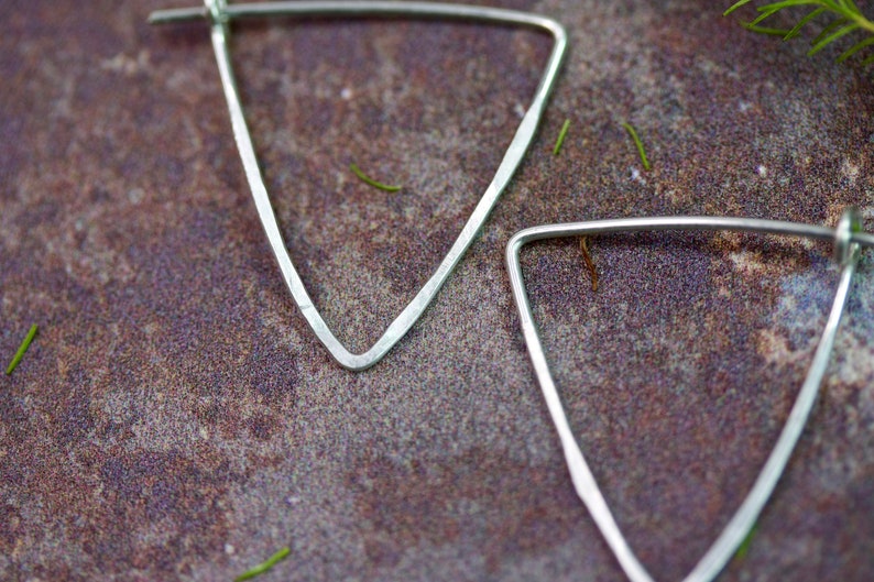 Small Triangle Hoops, silver hoops, silver hoop earrings, minimal earrings, minimal hoops, thin hoops, minimal hoops, dainty hoops image 2