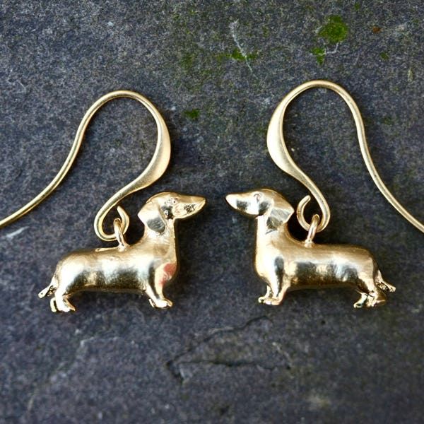 Gold Sausage Dog Earrings - dachshund earrings dachshund dog earrings animal earrings animal jewelry little small earrings delicate