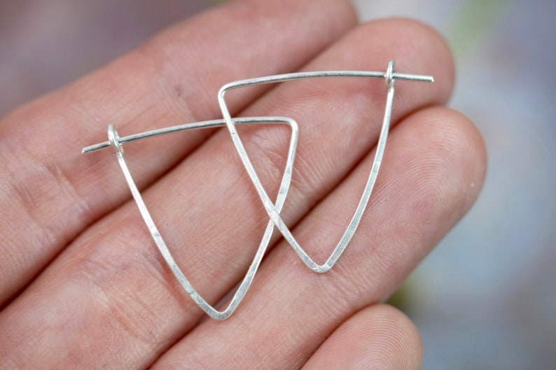 Small Triangle Hoops, silver hoops, silver hoop earrings, minimal earrings, minimal hoops, thin hoops, minimal hoops, dainty hoops image 4