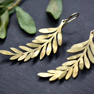 Gold Leaf Earrings, beaten earrings bridesmaids earrings big boho earrings gold nature earrings boho bridal earrings beaten gold earrings image 7