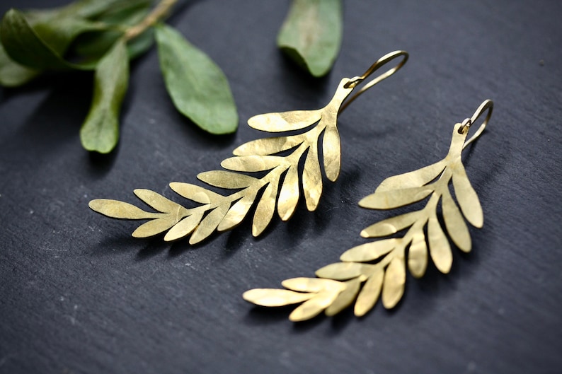 Gold Leaf Earrings, beaten earrings bridesmaids earrings big boho earrings gold nature earrings boho bridal earrings beaten gold earrings image 7