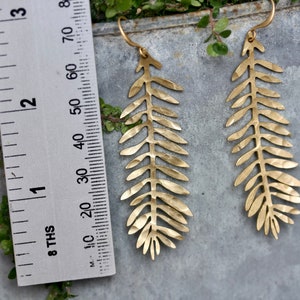 Gold Leaf Earrings Made From Raw Brass That Has Been Beaten and Hammered Bohemian, handmade nature style earrings imagem 5