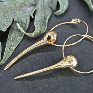 Humming bird skull earrings bird earrings animal skull earrings whimsigoth large hoops gold hoop earrings bird skull earrings gold hoops