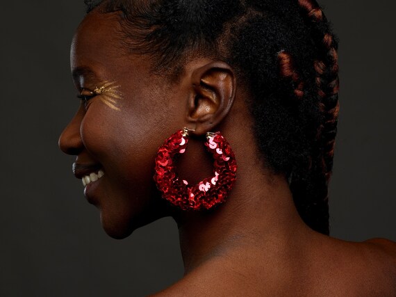 Large Red Statement Hoop Earrings These Big Sequin Earrings Really