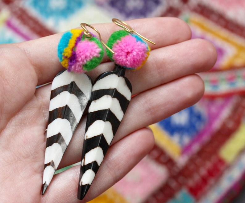 Pom pom earrings boho earrings festival earrings colourful earrings colorful earrings tribal earrings hippie earrings bohemian earrings image 5