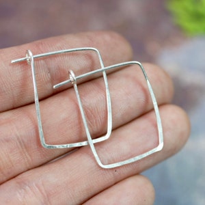 Small Square Hoops, silver hoops, sterling silver hoop earrings, minimal earrings, minimal hoops, thin hoops, minimal hoops, dainty hoops image 3