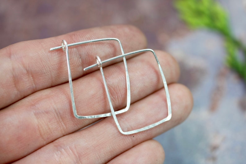 Small Square Hoops, silver hoops, sterling silver hoop earrings, minimal earrings, minimal hoops, thin hoops, minimal hoops, dainty hoops image 3