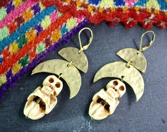 Inca Mummy Earrings, skeleton earrings voodoo earrings skull earrings Halloween earrings aztec earrings statement earrings large earrings