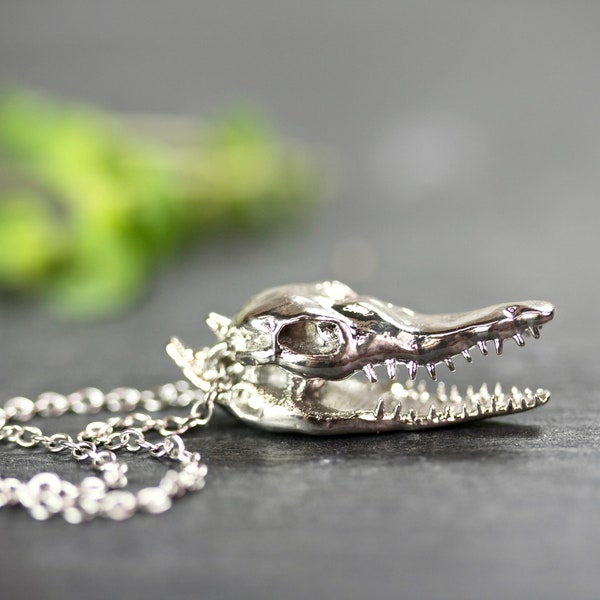 Crocodile necklace skull necklace skull jewelry crocodile jewelry alligator necklace alligator jewelry silver necklace voodoo necklace croc