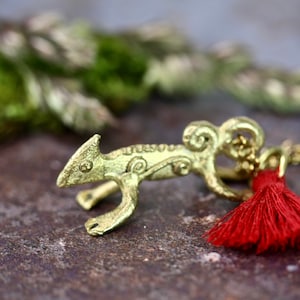 Lizard pendant, long necklace, Brass necklace, lizard necklace, tassel necklace, gold necklace, african necklace, Ghana necklace