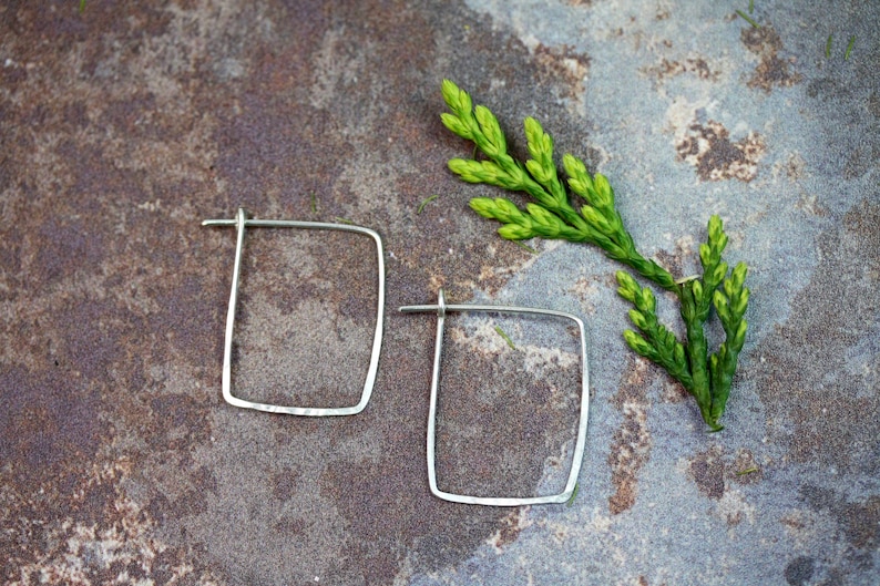 Small Square Hoops, silver hoops, sterling silver hoop earrings, minimal earrings, minimal hoops, thin hoops, minimal hoops, dainty hoops image 1