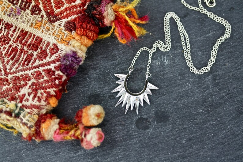 Sun Necklace, Boho necklace, Silver necklace, bohemian necklace, boho wedding, inca necklace, sun necklace, boho gift, celestial necklace image 2