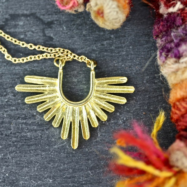 Sun Necklace Boho necklace gold necklace, bohemian, brass, boho wedding, inca necklace, gold, sun necklace, boho gift, celestial necklace