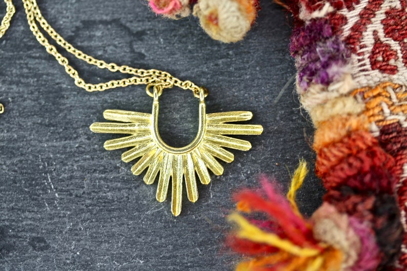 Sun Necklace Boho necklace gold necklace, bohemian, brass, boho wedding, inca necklace, gold, sun necklace, boho gift, celestial necklace image 1