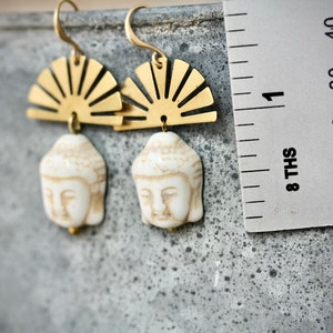 Buddha Earrings With Brass Sun Crown Boho earrings hippie earrings yoga earrings sun earrings ethnic earrings religious earrings ancient image 6