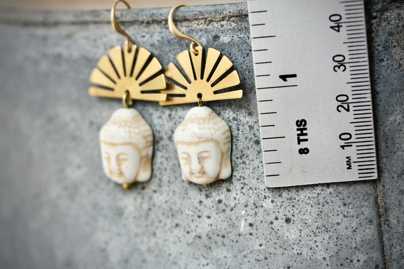 Buddha Earrings With Brass Sun Crown Boho earrings hippie earrings yoga earrings sun earrings ethnic earrings religious earrings ancient image 6