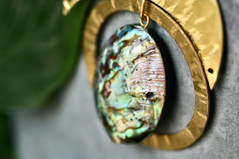 Large Statement gold earrings, mother of pearl earrings bohemian earrings regal earrings abalone shell earrings Etsy's pick big earrings image 5