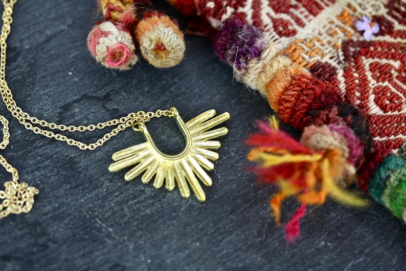 Sun Necklace Boho necklace gold necklace, bohemian, brass, boho wedding, inca necklace, gold, sun necklace, boho gift, celestial necklace image 2